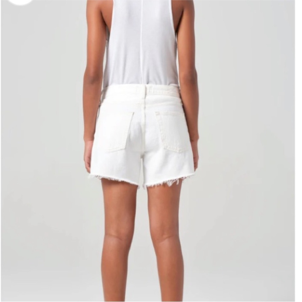 Agolde white Parker long shorts cut off raw hem size 32 organic cotton denim - Picture 2 of 8